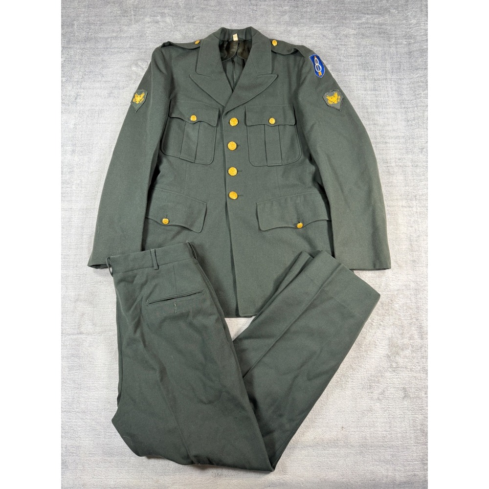 US Army Class A Dress Green Uniform Set Mens 39R Vintage 1950s Specialist 8th